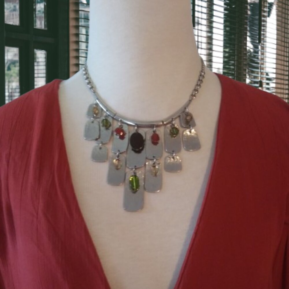 avant garde artistic unique modernist  statement necklace silver tone Nygard